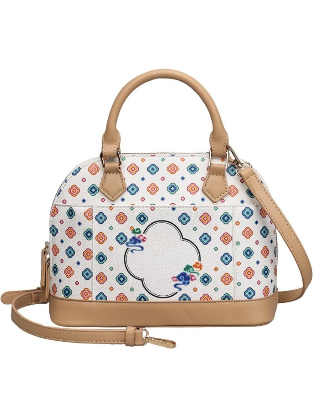 Vegan Leather Satchel Purse for Women, Classic Dome Handbag with Detachable